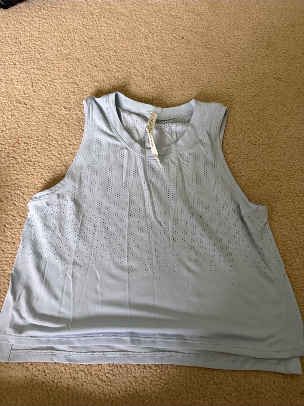 lululemon athletica baby blue perforated workout tank